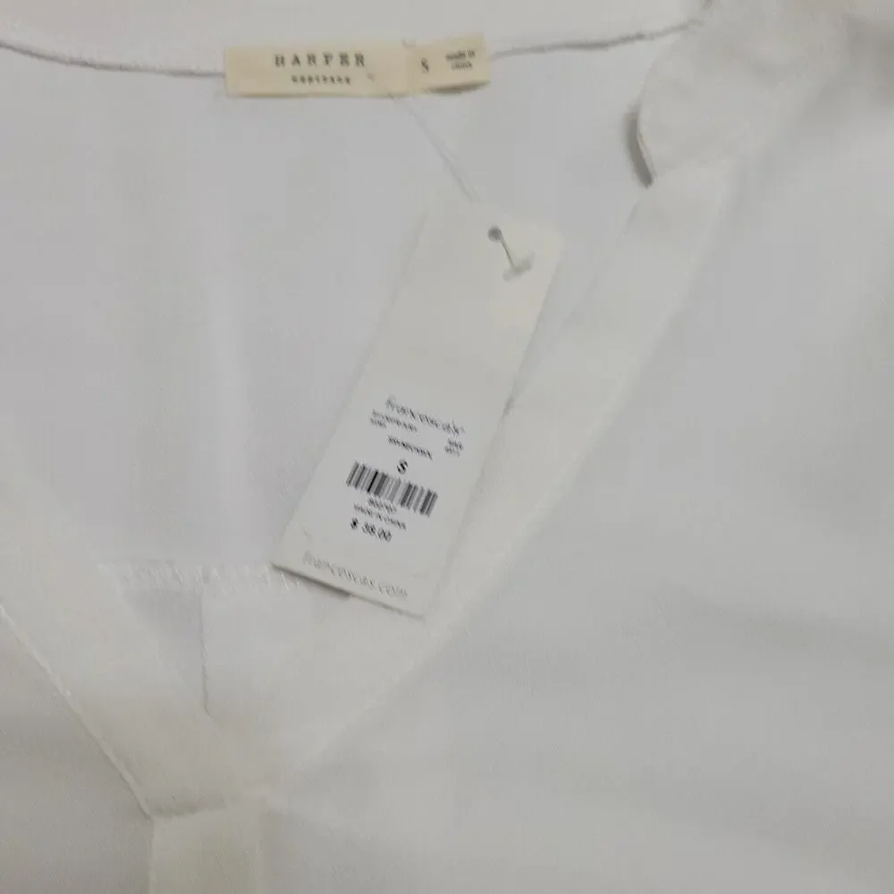Francescas Harper Shirt Womens Small Long Sleeve Boho Blouse White Comfort Top‎